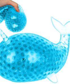 Антистрес играчка син гумен кит с рог