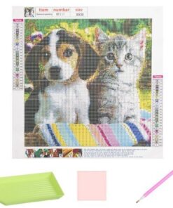 Гоблен с диаманти - котенце и кученце