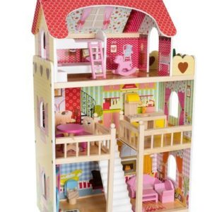 Детска дървена къща за кукли с обзавеждане