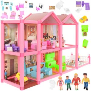 Детска къща за кукли вила с обзавеждане и кукли