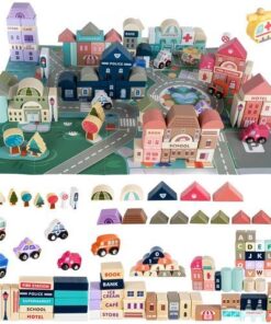 Дървен град - играчка за деца със 115 части