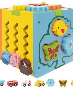 Дървен детски куб за игра - образователна играчка с животни