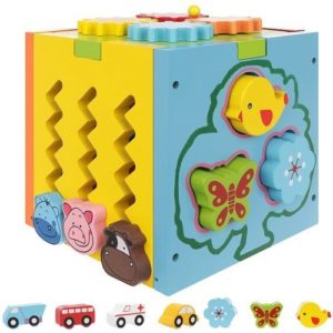 Дървен детски куб за игра - образователна играчка с животни