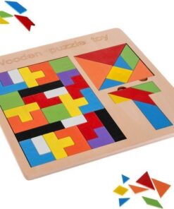 Дървен пъзел за деца 3в1 с цветни блокчета