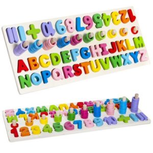 Дървена детска низанка с букви и цифри