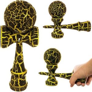 Дървена кендама - играчка за деца в черно и златисто
