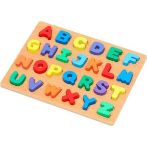 Дървен детски пъзел с азбука - монтесори играчка за деца