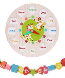 Дървен детски часовник - образователна низанка за деца