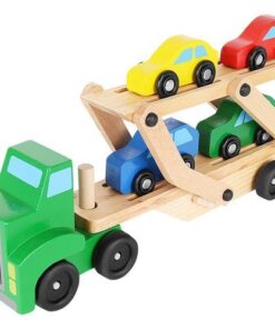 Дървен камион с ремарке и колички - детска играчка