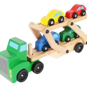 Дървен камион с ремарке и колички - детска играчка