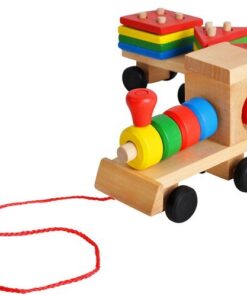 Дървено детско влакче - шарена низанка за деца