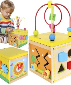 Интерактивен дървен куб 5в1 - детска играчка