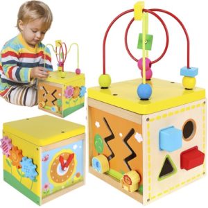 Интерактивен дървен куб 5в1 - детска играчка
