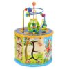 Образователен дървен детски куб с цветни играчки