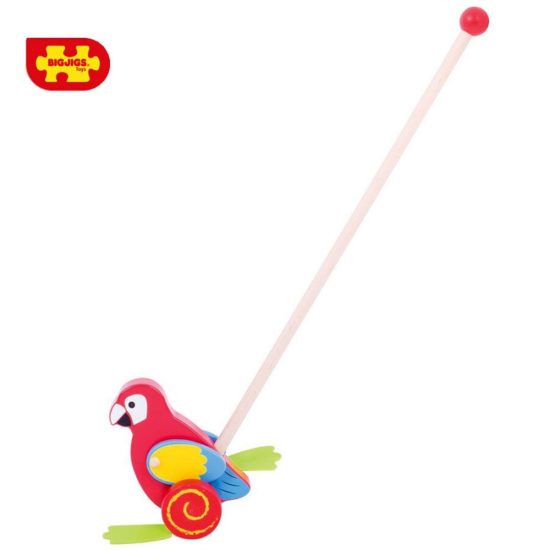 Детска играчка за бутане - Папагал Bigjigs