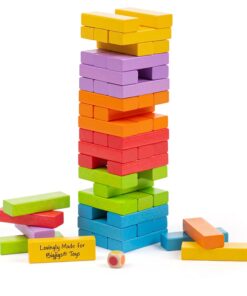 Дженга дървена цветна кула за подреждане Bigjigs