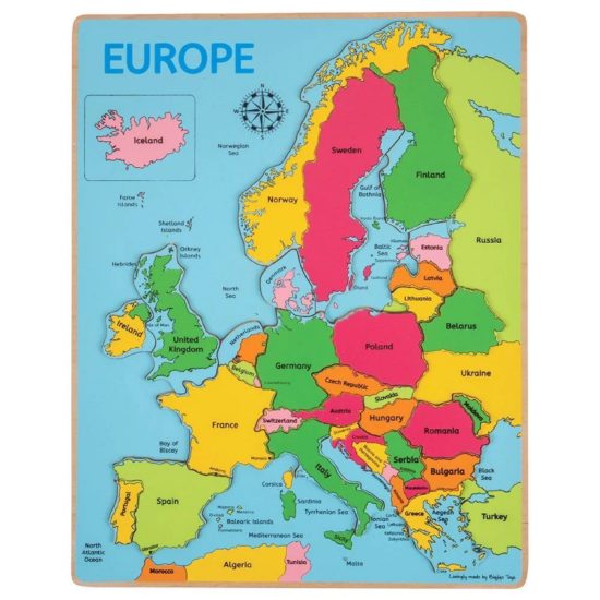 Дървен детски пъзел карта на Европа Bigjigs