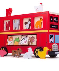 Дървен детски сортер Червен автобус Bigjigs
