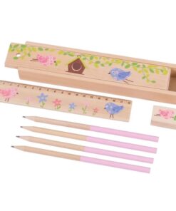 Дървен моливник за деца с моливи и линийка Bigjigs