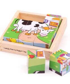 Дървени кубчета за деца с животни от фермата Bigjigs