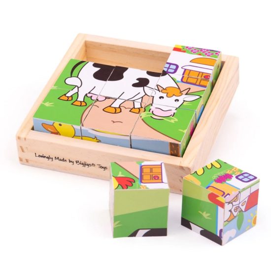 Дървени кубчета за деца с животни от фермата Bigjigs