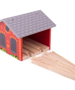 Дървен двоен навес влаков комплект с релси Bigjigs