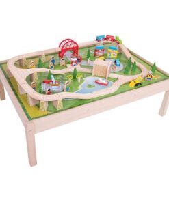 Голям комплект за влакче с релси за игра върху маса Bigjigs