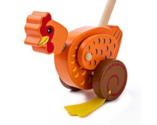 Детска играчка за бутане - Кокошка Bigjigs