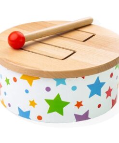 Дървен барабан с чукче - детска музикална играчка Bigjigs