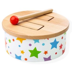 Дървен барабан с чукче - детска музикална играчка Bigjigs