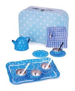 Детски комплект за чай син на бели точки Bigjigs