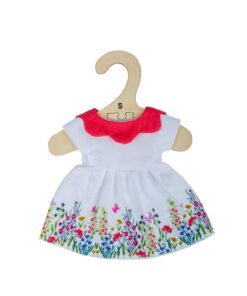 Дреха за кукла 25 см Бяла рокля с цветя Bigjigs