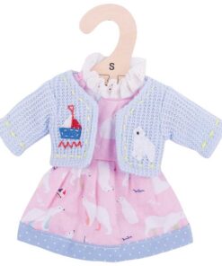 Дрехи за кукла 25 см Розова рокля с жилетка Bigjigs