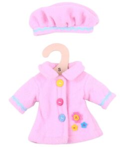 Дрехи за кукла 25 см Розово палто с шапка Bigjigs