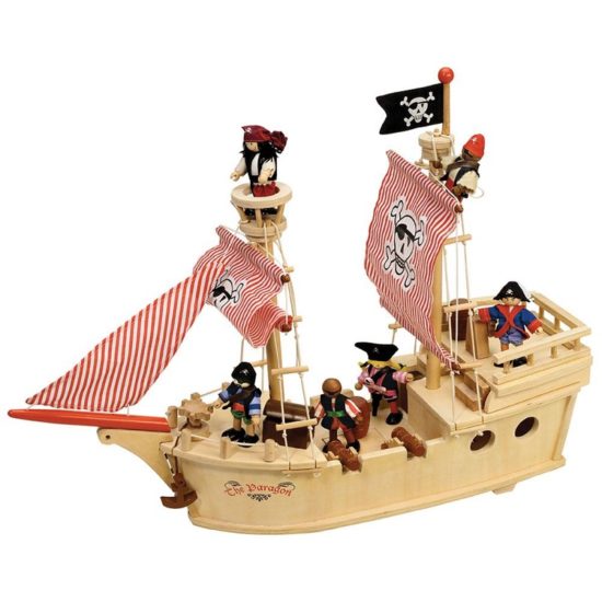 Дървен детски пиратски кораб с екипаж Bigjigs