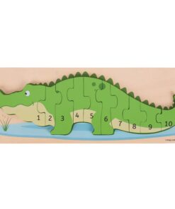 Дървен детски пъзел крокодил с числа Bigjigs