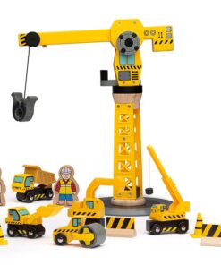 Дървен детски строителен комплект с кран Bigjigs