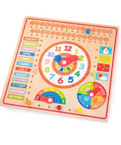 Дървен детски часовник с календар Bigjigs