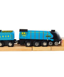 Дървен локомотив за деца в син цвят Bigjigs