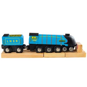 Дървен локомотив за деца в син цвят Bigjigs