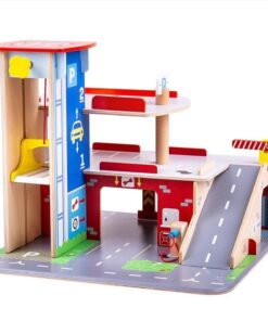 Дървен паркинг с гараж играчка за деца Bigjigs