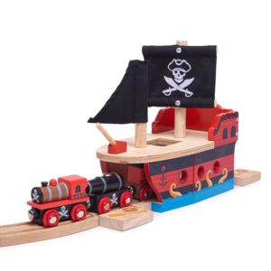 Дървен пиратски кораб за дървени влакчета Bigjigs