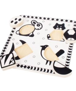 Дървен пъзел в черно и бяло с домашни любимци Bigjigs