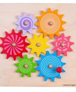 Дървен пъзел за деца със зъбчати колелета Bigjigs