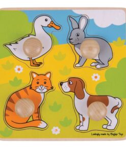 Дървен пъзел с дръжки Домашни любимци Bigjigs