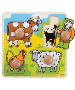 Дървен пъзел с дръжки Ферма Bigjigs