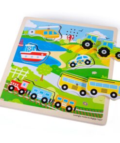 Дървен пъзел със звуци на превозни средства Bigjigs