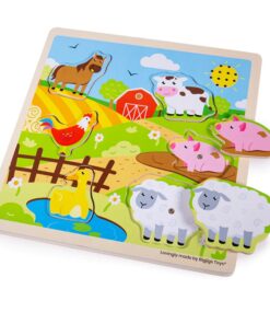 Bigjigs - Дървен пъзел със звуци - Ферма