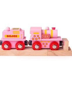 Дървен розов локомотив детска играчка за дърпане Bigjigs