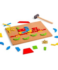 Дървена детска мозайка с чукче и пинчета Bigjigs